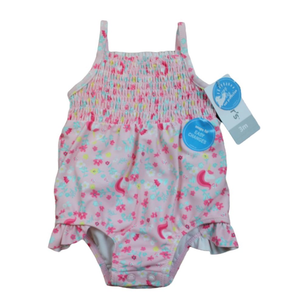Carter's Pink Flower Unicorn Smocked Ruffle Swimsuit Baby Girl 3M 9M 3 9 mos NWT